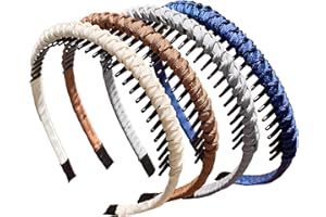 BLOOMIQUE 4 PCS Sharks Tooth Hair Comb Hard Headbands, Teeth Comb Wrapped Cloth Comb Hairband Wavy Plastic Non-Slip Teeth Hair Hoop Fashion Effortless Hairband (SetB, m)