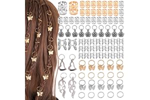 BDSHUNBF 90 Pieces Hair Beads, Hair Jewelry, Hair Accessories, Hair Cuffs, Dreadlocks Hair Beads, Hair Rings, for Braids Decorations, Gril Women Men Hip Hop, Braiding Hair