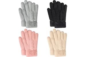 TAGVO Kids Knit Warm Gloves - Winter Gloves for Girls & Boys (5-12 Years), Thick Knitted Cuff Full Fingers Stretchy Windproof Mittens with Soft Woollen Lining