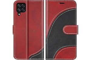 BoxTii Case for Samsung Galaxy A22 4G / M32 4G / M22 4G, PU Leather Mobile Phone Case for Galaxy A22 4G / M32 4G / M22 4G, Leather Flip Case Protective Cover with Card Slots and Magnetic Closure - Red