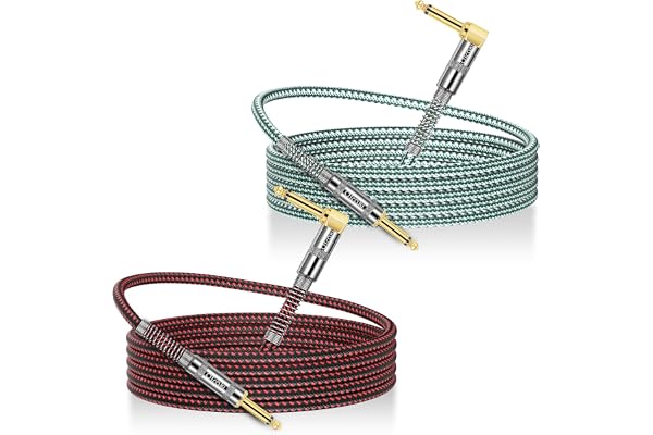 OTraki 2 stycken gitarrkablar, 2 m, 90 graders jackkabel, rätvinklig extra förlängningskabel för elgitarr, bas, tangentbord, professionellt ljud