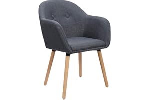 WOLTU 1x Sillas de Comedor Nordicas Estilo Vintage Juego de 1, Sillas de Cocina Sillas Tapizada con Reposabrazos en Lino, Estructura de Madera Sillas de Escritorio Gris Oscuro BH94dgr-1