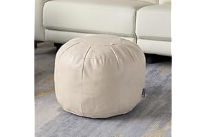 Louis Donné Unfilled Handmade Moroccan Pouf Footstool Round Stool Bean Bag Footstool Small Folding Stool Leather Cushion for Storage and Home Decoration (White)