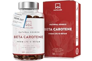 ‎AAVALABS Beta Carotin Kapseln Hochdosiert für Bräune 25000 IE Vitamin A Hochdosiert - Beta Carotin Bräunungskapseln mit Lyc-O-Beta und Extra Virgin Olivenöl für einen strahlenden Teint - 180 Softgel-Kapseln