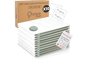 myHodo Sacchetti Sottovuoto Vestiti (10 Pezzi, 60x80 cm) - Sacchi Salvaspazio Riutilizzabili per Abbigliamento e Tessuti Domestici, Buste Grandi Durevoli, Uso Senza Pompa con Doppia Chiusura Ermetica