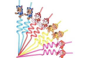 MEVSIM STORE Paw Patrol Cannucce Bambini Riutilizzabili – 8 Cannucce Spiralate Colorate in Plastica Alimentare Senza BPA – Ideali per Festa di Compleanno, Party a Tema, Smoothie, Milkshake e Bevande Fredde
