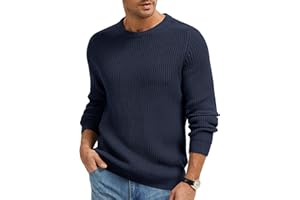 Imuedaen Herren Rundhals Pullover Einfarbig Basic Strickpullover mit Rundhalsausschnitt Grobstrick Pulli Langarm Winterpullover Warm Sweater