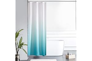 Furlinic Shower Curtain White and Turquoise Mould Resistant Polyester Fabric Bath Curtains with Weighted Hem Waterproof Washable for Wet Room Bathroom Narrow 35x72 Inch(90x180cm).