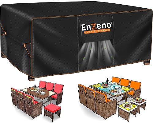 Enzeno Garden Furniture Cover, Waterproof, 180 x 120 x 74 cm, Winterproof Tarpaulin Garden Furniture, 420D Oxford Fabric Cover, Garden Table, Rectangular, Protective Cover Table Seating Set
