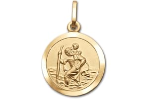 CLEVER SCHMUCK Golderner Kinder Anhänger kleiner Christopherus Ø 13 mm innen matt Rand glänzend 333 GOLD 8 KARAT