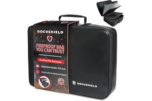 DocuShield Fireproof Document Box | Water Resistant & Fireproof Document Bag | Lightweight & Portable Box with Dividers & Pockets for File Storage | UK Brand | Fibreglass | TSA Lock (Original Plus+)
