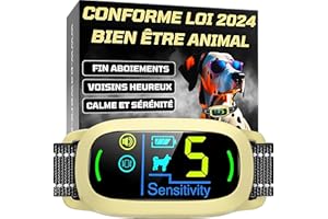 PAWPRO Collier Anti Aboiement Chien | Conforme Nouvelle Loi 2024 Bien-Être Animal | Intelligence Artificielle, Détection d’Aboiement, Écran Couleur | 3 Modes BIP, Vibration+BIP | Marque FR (Or)