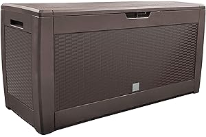 VOUNOT® Baule da Giardino Impermeabile, Cassapanca Contenitore da Esterno con Maniglie e Rotelle, 310 L, Effetto Rattan, Marrone
