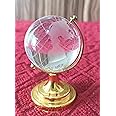 BattlePoint Metal Rotating World Globe Crystal Globe With Golden Stand Decor for Office/Study Table Astrology Globe for Success Good Luck and Prosperity Vastu & Feng Shui Small Size Gift Item