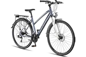 Licorne Bike - Bicicletta da trekking in alluminio, da 28 pollici, con cambio a 21 marce, freno a disco, mountain bike, bici da cross, bici da ragazzo, ragazza, donna e uomo