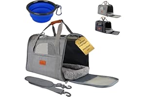 PEPPER® Transportin Perro Gato 46x35x31cm + Bebedero + Cojín Blando + Correa Ajustable Hombro | Transportadora Gato Portátil con Ventilación 360º | Bolsa Transporte Transpirable para Mascotas (Gris)