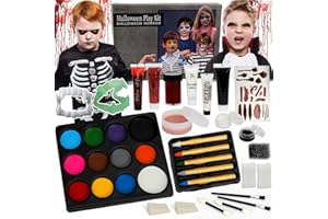 Flybay Halloween Face Paint, Halloween Make Up Set Toys for Boys Girls, Halloween Face Painting Kit for Kids and Adult, Halloween Makeup Kit Party Supplies Professional Face Body Painting Water Based