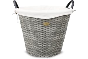 HABAU Feuerholzkorb mit waschbarem Stoffeinsatz, Holzkorb aus extrem robustem Polyethylen mit Metallrahmen - Korb mit 48 cm Durchmesser (Grau, Mittel)