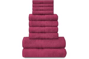 GC GAVENO CAVAILIA Gaveno Cavalia Toronto Lot de 10 Coton avec 4 Visage, 4 Mains et 2 Serviettes de Bain foncé, Rouge Profond, 28 x 23 x 20 cm