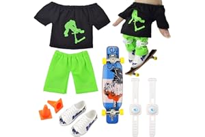 FOHYLOY Finger Skateboard, Skateboard à Doigts, Mini Skateboard Set avec Patins Chaussures, Pantalon, Genouillère, T-Shirt, Barrages Routiers, Mini Skate Doigt Jouets Cadeau pour Enfants (Noir)