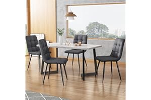 KUAKE Tavolo da pranzo 117 x 68 cm con 4 sedie, tavolo da pranzo rettangolare moderno, gambe nere (sedia da pranzo grigio chiaro)