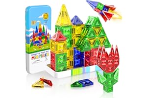 MAGNEVERSE Mini Magnetic Tiles, 40 PCS Travel Magnetic Tiles with Storage Box, Mini Magnet Toy Travel Toy for Kids Ages 3 4-8, STEM Educational Building Set Construction Toys, Boys Girls Toddlers Birthdays Gifts