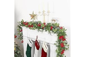 SOMYTING Juego de 2 guirnaldas navideñas de árbol artificial con piñas y bayas rojas artificiales para camino de mesa, Navidad, hogar, puerta, chimenea, decoración de escalera (190 cm x 2)