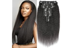 EINBEAUTY Kinky Straight Extensiones de Clip de Pelo Natural.16 piezas 240g.Extensiones de cabello humano invisibles Clip in.Negro natural Clip ins para mujeres negras.18+20 Inch.36 Clips.