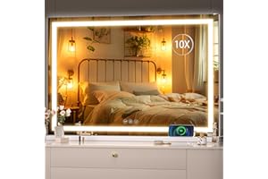 Hasipu Eitelkeitsspiegel mit Beleuchtung, 95 x 65cm LED Schminkspiegel, Beleuchteter Schminkspiegel mit dimmbaren 3 Modi, Touchscreen Steuerung Kosmetikspiegel Quadratisch Weiß