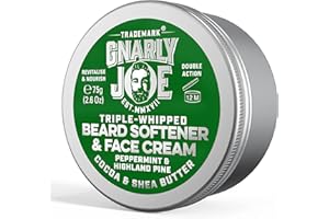 TRADEMARK GNARLY JOE EST.MMXVII Gnarly Joe Beard Softener & Face Cream - 85ml Beard Softener for Men with Triple-Whipped Cocoa & Shea Butter - Natural Beard Moisturiser, Conditioner & Cream - Peppermint & Pine Scent - Made in UK
