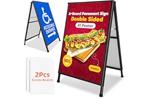 VAIIGO Marco de letrero de pavimento A1 A-Board de doble cara, soporte de póster resistente con 2 hojas de plástico corrugado para publicidad al aire libre, ventas, negocios