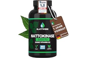 ‎BLATTWERK360 Nattokinase 2000 FU - JAHRESVORRAT - 365 Nattokinase Kapseln je 100mg (20.000 FU/g) - Deutsche Herstellung - Nattokinase hochdosiert - Natto aus Soja - 100% Vegan - Laborgeprüft - BLATTWERK