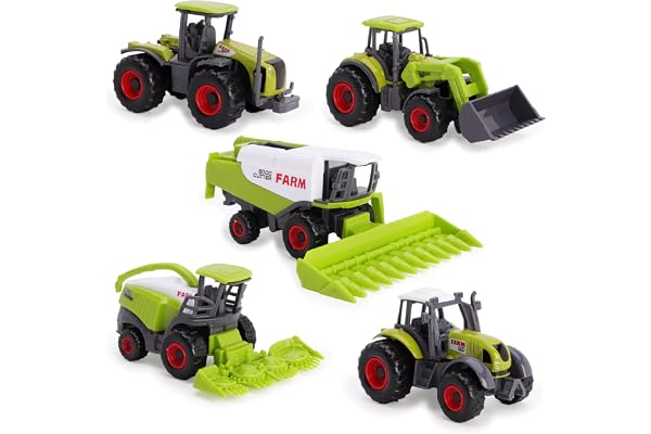 Toyland® Ensemble de 5 Jouets pour Machines agricoles en métal moulé Vert - Environ 4,5 cm chacun - Comprend des tracteurs, des moissonneuses-batteuses et Plus Encore!