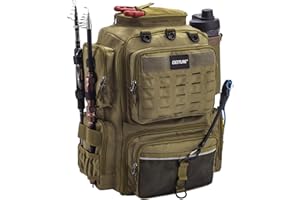 Goture Angelrucksack, 73-Liter Angelzubehör-Rucksack mit Zwei Rutenhaltern und Regenschutz, 600D Oxford-Gewebe Wasserabweisende Angelgerätetasche mit verstellbarem Fach