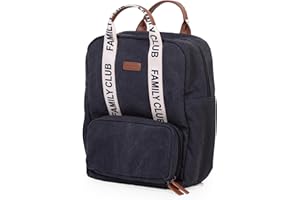 CHILDHOME, Sac à dos à langer Family Bag Club, Grande capacité, Multifonctionnel, Tapis à langer inclus, 11 Compartiments, Pochettes Isothermes, Passage Trolley-valise, Accroche Poussette, 20.5L, Noir