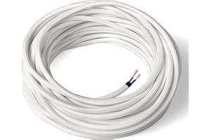 Amarcords - Câble électrique textile couleur BLANC, rond, soie, 3 mètres, à 2 brins 2x0,75 - Fil vintage en tissu coloré, pour lampes, lustres, appliques et abat-jours.