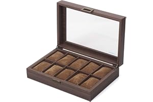 READAEER-Porta Orologi Scatola con 10 posti, Cofanetto per Orologi con Coperchio in Vero Vetro, realizzata in similpelle e fodera in Velluto
