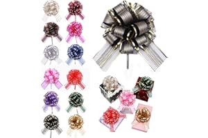 Chexin Große Geschenkschleife, 12 Stücks Bunt Geschenk Schleife mit Metallische Geschenkbänder, Ziehschleife ø 18cm, Pull Bögen, Dekoschleifen für Basteln Verpacken Hochzeit Geburtstag Weihnachten