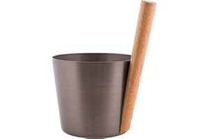 Rento Seau de Sauna Design en Aluminium - Marron Goudron - 5 l - avec poignée en Bambou