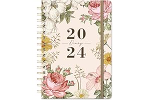 COLORAGE Terminplaner 2024 - Kalender 2024 von Januar bis Dezember 2024, Wochenplaner A5, 21.3 x 14.7cm, Gummiband, Beige Blume