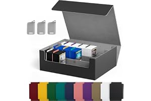 UAONO Trading Card Storage Box, 1800+ Slots PU Leather Magnetic Closure for Magic Game Cards (Black)