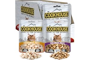 COOKHOUSE 100% Chicken Breast / 100% Duck Breast Freeze Dried Luxury Cat Treats - 12 x 10g Bags - 100% Natural - Grain Free - High Protein - Low Fat