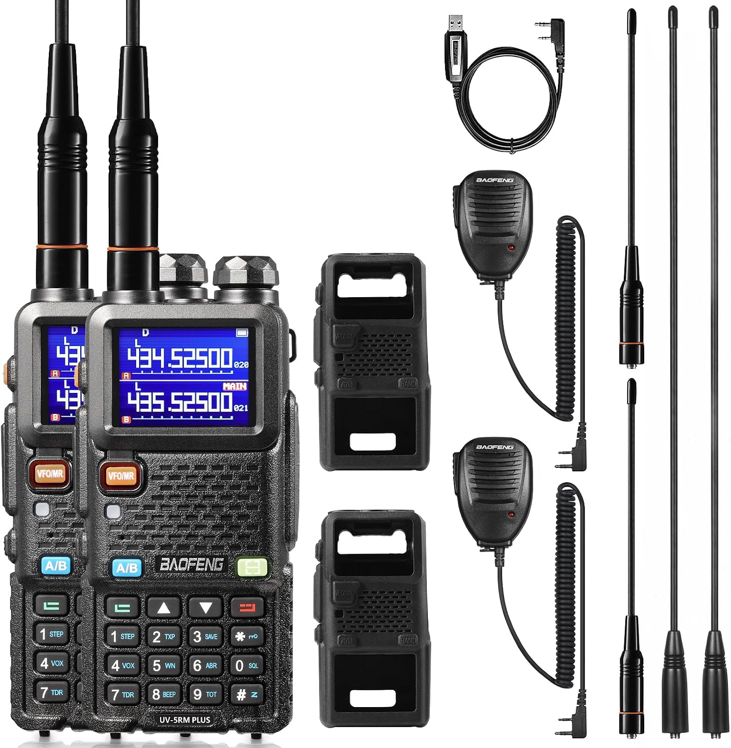 BAOFENG UV-5RM Plus 10W Dual Band Two-Way Radio, FM Air Radio Receiver, Long Range, Black, 2 Pack