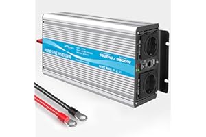 CARRYBATT 1500W Kfz Wechselrichter Spannungswandler -24v 230v Reiner Sinus mit 2 EU Steckdose und USB-Anschluss + Fernbedienung + Batteriekabel und Handbuch, für Autos, Wohnwagen, Boote und Camping