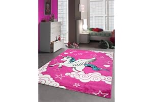 CARPETIA Tapis Enfants Tapis de Jeu Licorne Rose crème Größe 80x150 cm