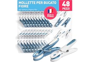 culiclean – Mollette per Bucato – 48 Pezzi – Design Fiore – Mollette Panni Resistenti – Antisegno per Bucato – Colori Assortiti – blu-bianco/bianco-blu