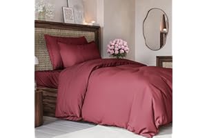 CGK Unlimited Set copripiumino Borgogna 3 pezzi 240x220 cm - Morbido in microfibra poliestere, elegante e resistente con 2 federe 80x80 cm lavabile in lavatrice, con chiusura a cerniera e lacci.