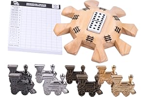 Engelhart - 250112 - Mexican Train Domino Accessories - 1 Wooden Station + 8 Metal Locomotives + Score Pad - Domino Game Accessory