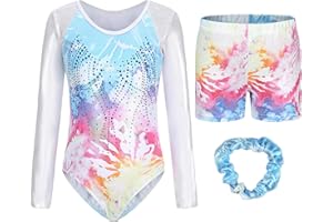 Happy Cherry Body Ginnastica Artistica Lucida Bambina Senza Maniche/Manica Lunga Ragazze Leotards da Danza Classica con Pantaloncini Costume Balletto Pattinaggio Girocollo 5-12 Anni