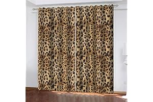 LRRSHOP Brown Insulated Curtains, 3D Printing Leopard Print Pattern Blackout Eyelet Curtains 45x54 inch Pencil Pleat Curtains for Living Room Bedroom Children's Room Window Decoration - 2 Panels